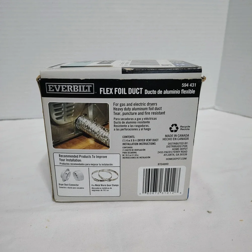 Everbilt 4‎ Inch x 8 Foot Flex Foil Dryer Vent Duct for Gas Electric Appliances
